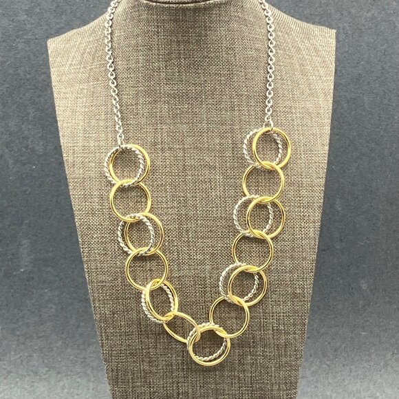 Talbots Jewelry - Talbots Circle Link Necklace 18 In Chain Gold Silver Twisted Hoop Retro Classic